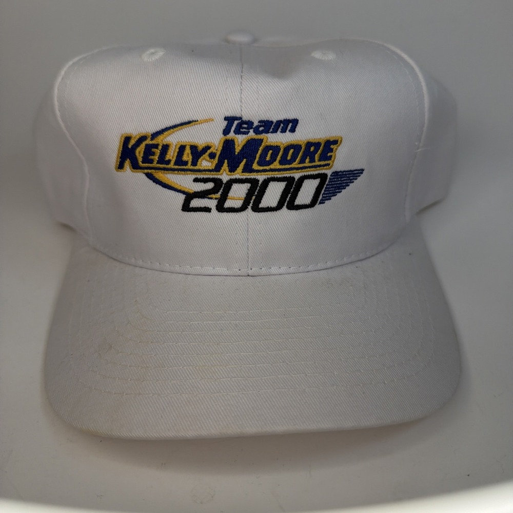 VTG Kelly Moore Paint Hat Cap Team 2000 White Snapback Racing Motorsports USED